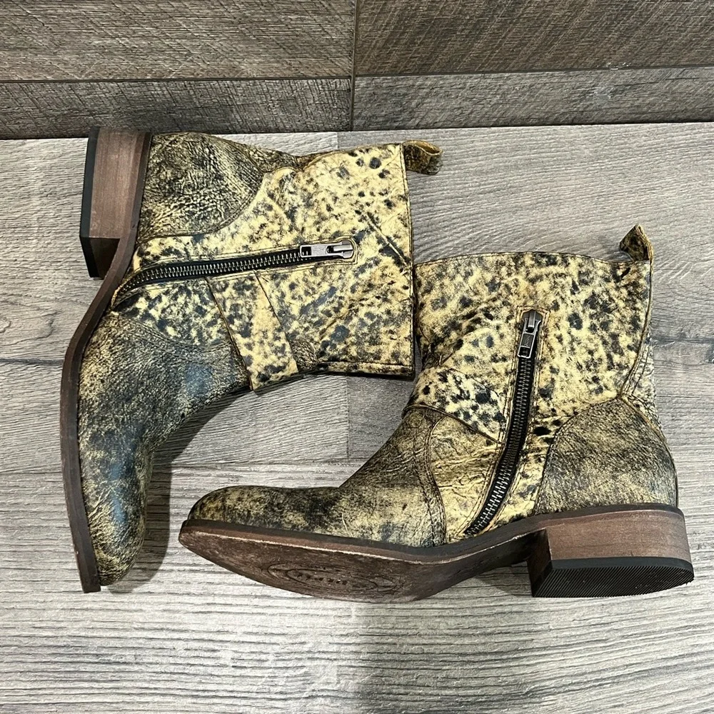 Spirit Lucchese Short boots Olivia crackled brown Black leather Moto Western 7.5 - Picture 8 of 9